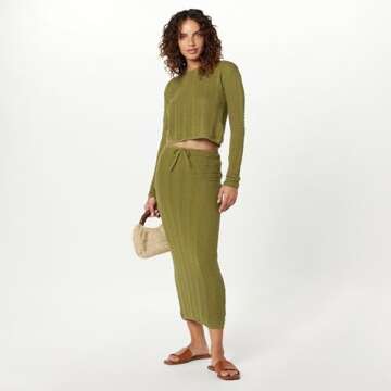 The Drop Women's Makayla Crochet Midi Skirt, Olive Oil, S