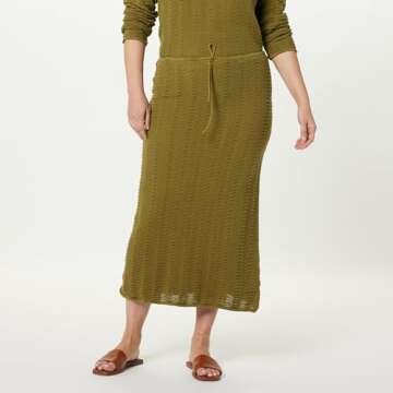 The Drop Women's Makayla Crochet Midi Skirt, Olive Oil, S