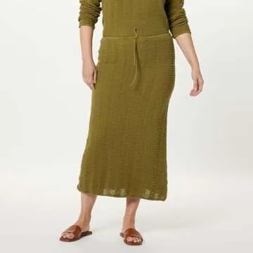 The Drop Women's Makayla Crochet Midi Skirt, Olive Oil, S