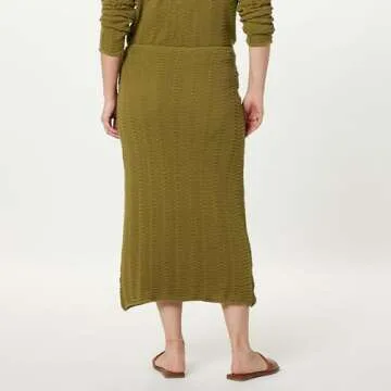 The Drop Women's Makayla Crochet Midi Skirt, Olive Oil, S