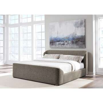 Modus Furniture Solid Wood Upholstered Platform Bed, Queen (U.S. Standard), Kiki - Pumpernickel Bouc...