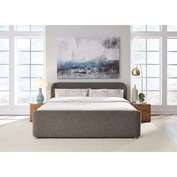 Modus Furniture Solid Wood Upholstered Platform Bed, Queen (U.S. Standard), Kiki - Pumpernickel Boucle