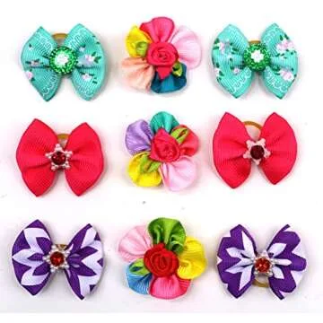 Yagopet 50pcs Cute Dog Hair Bows with Rubber Bands