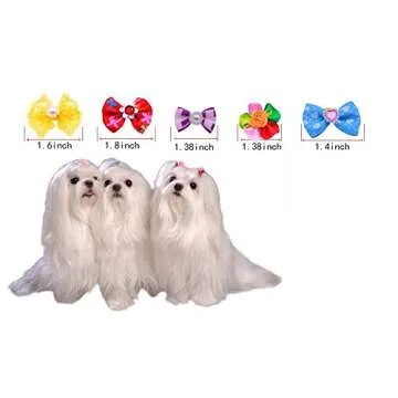 Yagopet 50pcs Cute Dog Hair Bows with Rubber Bands