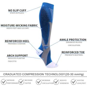 Double Couple Compression Socks - 6 Pairs for Men and Women - Knee High & High Support