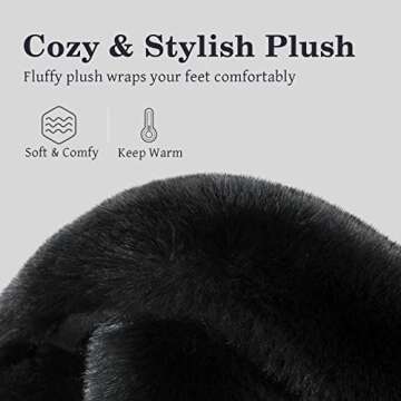 Cozyfurry Womens Cross Band Slippers Cozy Furry Fuzzy House Slippers Open Toe Fluffy Indoor Shoes Outdoor Slip on Warm Breathable Anti-skid Sole Black 9-10 L