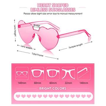 TOODOO 14 Pairs Heart Shaped Sunglasses for Women Rimless Heart Sunglasses Valentine's Day Gifts Bul...
