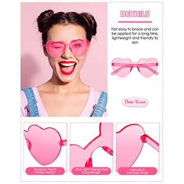 TOODOO 14 Pairs Heart Shaped Sunglasses for Women Rimless Heart Sunglasses Valentine's Day Gifts Bulk for Party Favors(Pink)