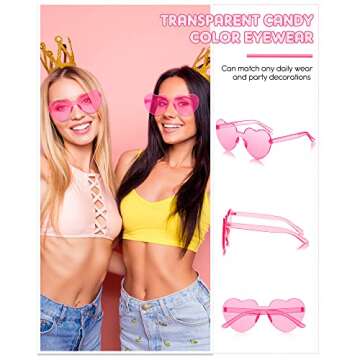 TOODOO 14 Pairs Heart Shaped Sunglasses for Women Rimless Heart Sunglasses Valentine's Day Gifts Bulk for Party Favors(Pink)