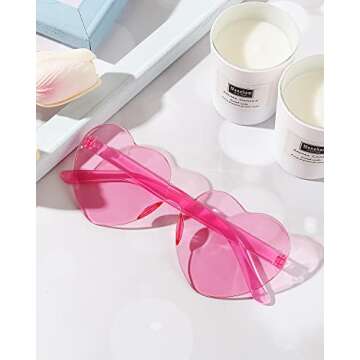 TOODOO 14 Pairs Heart Shaped Sunglasses for Women Rimless Heart Sunglasses Valentine's Day Gifts Bulk for Party Favors(Pink)