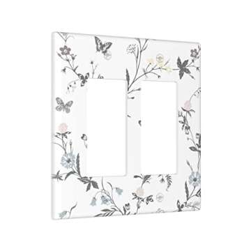 Flower Butterfly Light Switch Cover Wall Plate Decorative 2 Gang Double Rocker Cover for Girls Boys ...