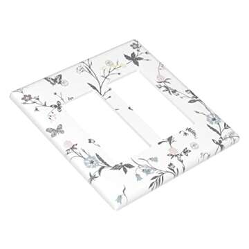 Flower Butterfly Light Switch Cover Wall Plate Decorative 2 Gang Double Rocker Cover for Girls Boys Room Kitchen Farmhouses Bedrooms Bathrooms Standard Size 4.5" x 4.6"