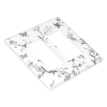 Flower Butterfly Light Switch Cover Wall Plate Decorative 2 Gang Double Rocker Cover for Girls Boys Room Kitchen Farmhouses Bedrooms Bathrooms Standard Size 4.5" x 4.6"