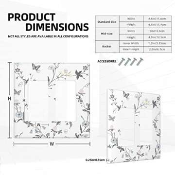 Flower Butterfly Light Switch Cover Wall Plate Decorative 2 Gang Double Rocker Cover for Girls Boys Room Kitchen Farmhouses Bedrooms Bathrooms Standard Size 4.5" x 4.6"