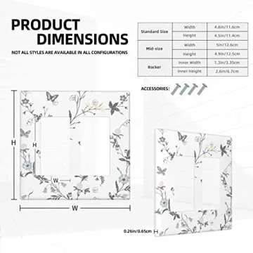 Flower Butterfly Light Switch Cover Wall Plate Decorative 2 Gang Double Rocker Cover for Girls Boys Room Kitchen Farmhouses Bedrooms Bathrooms Standard Size 4.5" x 4.6"