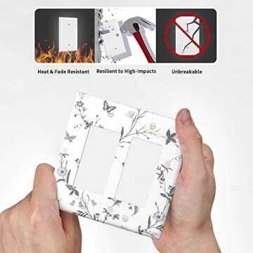Flower Butterfly Light Switch Cover Wall Plate Decorative 2 Gang Double Rocker Cover for Girls Boys Room Kitchen Farmhouses Bedrooms Bathrooms Standard Size 4.5" x 4.6"
