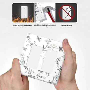 Flower Butterfly Light Switch Cover Wall Plate Decorative 2 Gang Double Rocker Cover for Girls Boys Room Kitchen Farmhouses Bedrooms Bathrooms Standard Size 4.5" x 4.6"