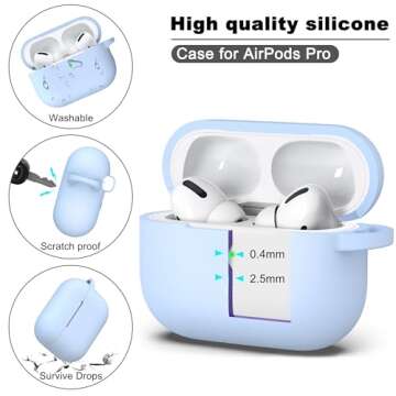 R-fun for AirPods Pro 2nd/1st Generation Case with Cleaner Kit,Soft Silicone Protective Case Cover for Apple AirPod Pro 2/1 for Women Men,AirPods Pro Case Accessories with Keychain,Sky Blue