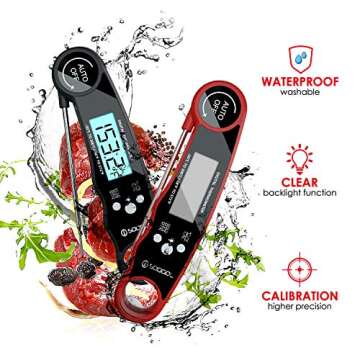 SOQOOL Meat Thermometer, 2 Packs Digital Food Thermometer Instant Read, Instant Read Thermometer for Kitchen Cooking Food Candy Oil Deep Fry Outdoor BBQ Grill Smoker, Ultra Fast and Waterproof1