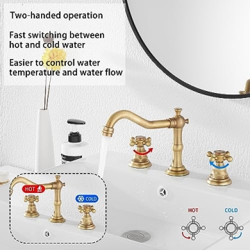 GGStudy 8 inch Antique Brass Bathroom Faucet with Drain