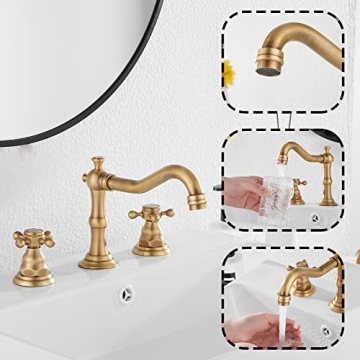 GGStudy 8 inch Antique Brass Bathroom Faucet with Drain