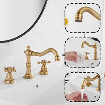 GGStudy 8 inch Antique Brass Bathroom Faucet with Drain