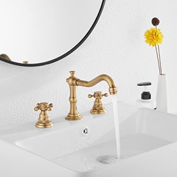 GGStudy 8 inch Antique Brass Bathroom Faucet with Drain