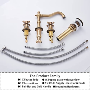 GGStudy 8 inch Antique Brass Bathroom Faucet with Drain