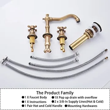 GGStudy 8 inch Antique Brass Bathroom Faucet with Drain