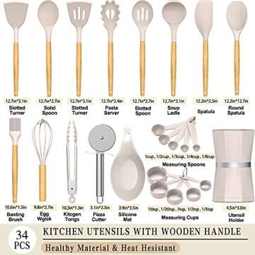 Silicone Cooking Kitchen Utensil Set, Umite Chef 34pcs Heat Resistant Kitchen Utensils with Holder, ...