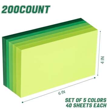 Index Cards 200-Count 4x6 Inch,178GSM Heavyweight Set of 5 Colors Paper Multicolor Study Cards (Dark...