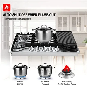 30 Inch Gas Cooktop with 5 Burners and Griddle