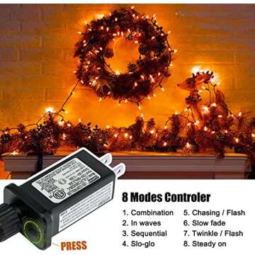 Orange Outdoor Lights, 33Feet 100 Led Christmas Lights with 8 Lighting Modes, Waterproof Mini String Lights Plug in for Garden Patio Party Wedding Christmas Xmas Tree Lighting Decoration