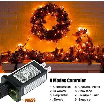Orange Outdoor Lights, 33Feet 100 Led Christmas Lights with 8 Lighting Modes, Waterproof Mini String Lights Plug in for Garden Patio Party Wedding Christmas Xmas Tree Lighting Decoration