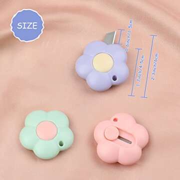 DAZAIGE 9 Pieces Mini Utility Knives Cute Flower Pocket Box Cutters with Slide Locks & Keychain Hole Retractable Paper Envelope Express Box for Home Office School Stationery Cutting Supplies, Mixed