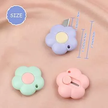 DAZAIGE 9 Pieces Mini Utility Knives Cute Flower Pocket Box Cutters with Slide Locks & Keychain Hole Retractable Paper Envelope Express Box for Home Office School Stationery Cutting Supplies, Mixed