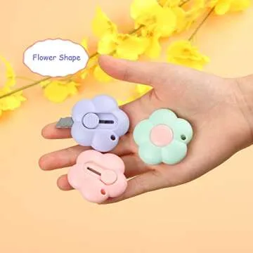 DAZAIGE 9 Pieces Mini Utility Knives Cute Flower Pocket Box Cutters with Slide Locks & Keychain Hole Retractable Paper Envelope Express Box for Home Office School Stationery Cutting Supplies, Mixed