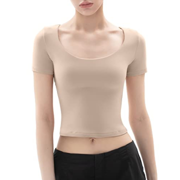 PUMIEY Women's Scoop Neck Short Sleeve Slim Fit T-Shirt