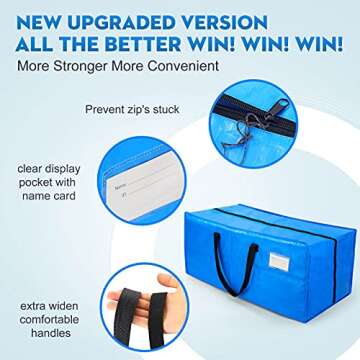 AlexHome Moving Bags Heavy Duty,Extra Large Packing Bags for Moving,Reusable Plastic Moving Totes,Clothes Storage Containers,Compatible with Ikea Frakta Cart (Blue,Set of 5)