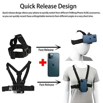 PellKing Mobile Phone Chest Strap Harness Mount Head Strap Holder Kit for POV/VLOG,Cell Phone Clip Compatible with iPhone,Samsung,GoPro Hero 9, 8,7, 6, 5, 4, 3,2, 1,AKASO,DJI Osmo,and Action Cameras…