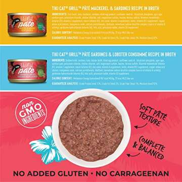 Tiki Cat Grill Pâté Variety Pack, Combinations of Real Flaked Fish, Wet High-Protein & High-Moisture Cat Food, 2.8 oz. Cans (Pack of 12)