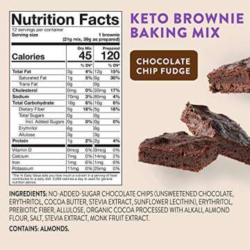 HighKey Keto Brownie Dessert Mix - Chocolate Chip Fudge Brownie Baking Mix - 9oz - Chocolate Low Carb Snacks Gluten Free Brownies Sugar Free Snack Foods Healthy Baking Mixes for Diabetic Diet Fudge Sweets Food Paleo Friendly Treats Desserts