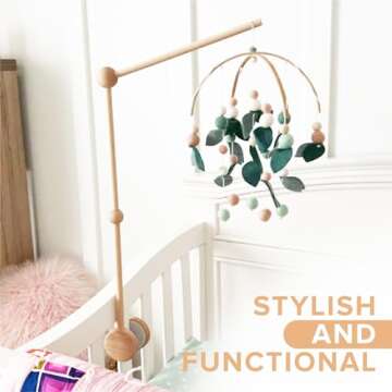EstyFanZ Crib Mobile ARM - Rotating Wooden Mobile Arm for Crib 33-inch Baby Mobile Hanger Nursery Mo...