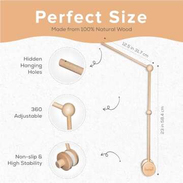 EstyFanZ Crib Mobile ARM - Rotating Wooden Mobile Arm for Crib 33-inch Baby Mobile Hanger Nursery Mobile Stand for Crib