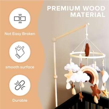 EstyFanZ Crib Mobile ARM - Rotating Wooden Mobile Arm for Crib 33-inch Baby Mobile Hanger Nursery Mobile Stand for Crib