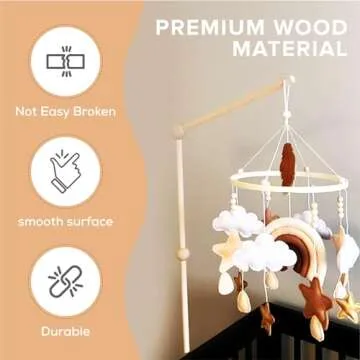 EstyFanZ Crib Mobile ARM - Rotating Wooden Mobile Arm for Crib 33-inch Baby Mobile Hanger Nursery Mobile Stand for Crib
