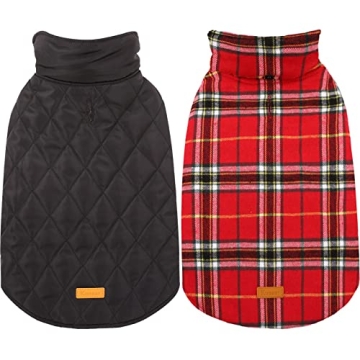 Kuoser Warm Dog Coat, Reversible Dog Jacket Waterproof Dog Winter Coat British Style Plaid Dog Cloth...