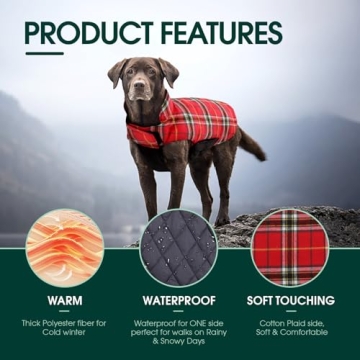 Kuoser Warm Dog Coat Waterproof Reversible Plaid Jacket