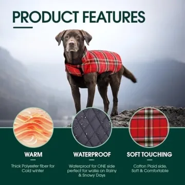 Kuoser Warm Dog Coat Waterproof Reversible Plaid Jacket