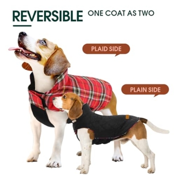 Kuoser Warm Dog Coat Waterproof Reversible Plaid Jacket